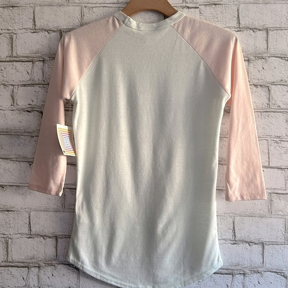 NWT Solid 3/4 Baseball Tee LulaRoe Randy size XXS pale mint and pale pink - Picture 2 of 7